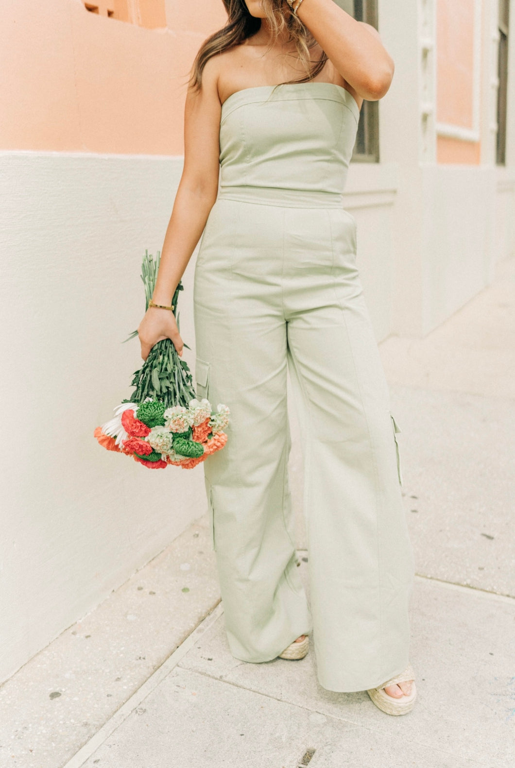 Strapless Utility Jumpsuit - Green