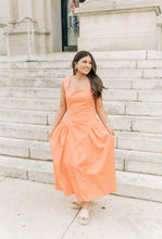 Load image into Gallery viewer, Eleanor Orange Drop Waist Midi Dress
